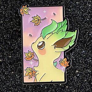 Pokemon Leafeon Dreamy Portrait Enamel Pin Autumn Leaves Pastel Forest Design